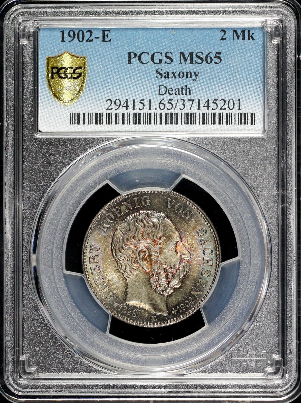 1902-E 2mk Germany Saxony Albert's Death 2 Mark PCGS MS 65