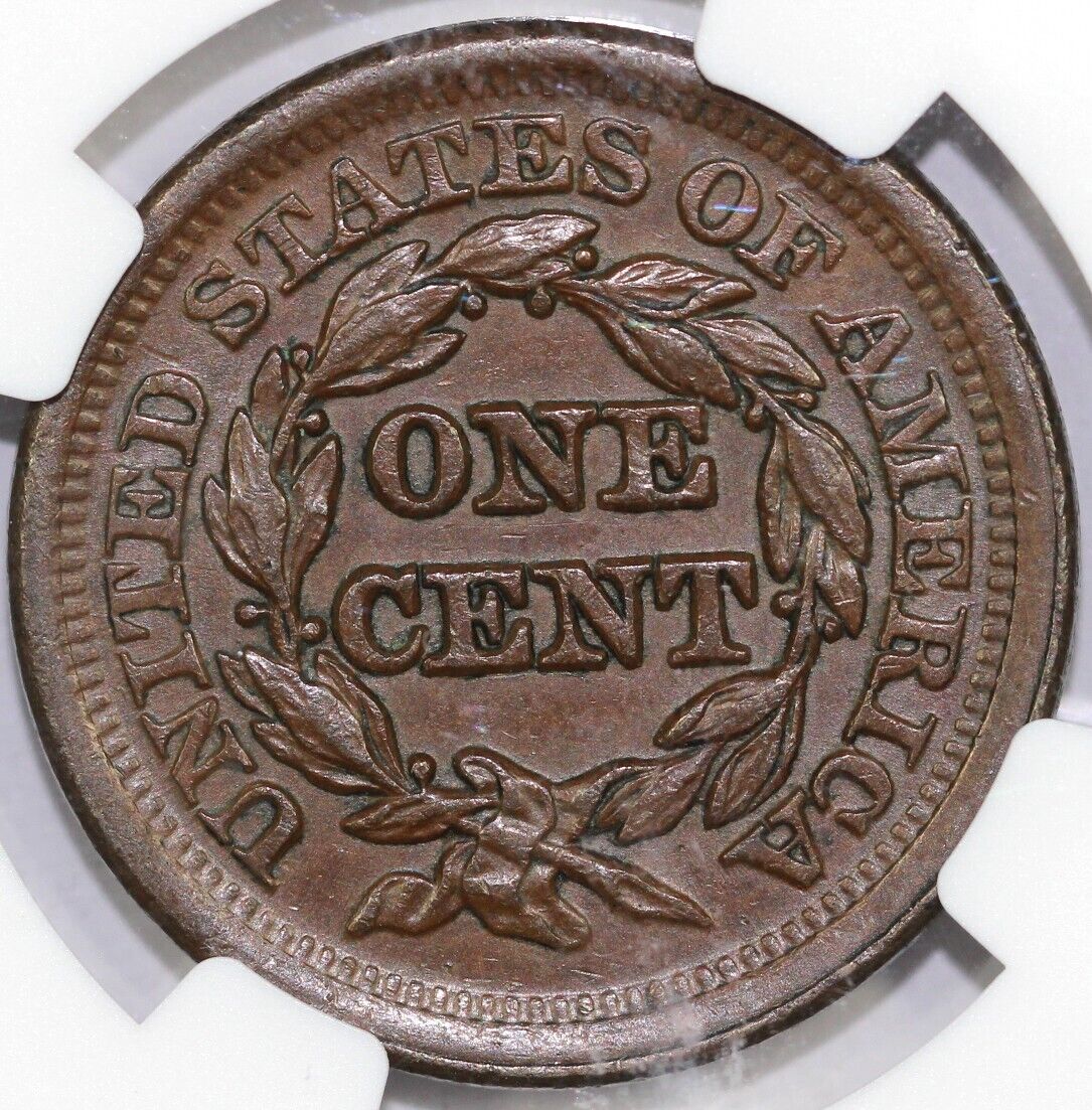 1851 1c N-3 Braided Hair Large Cent NGC AU 55
