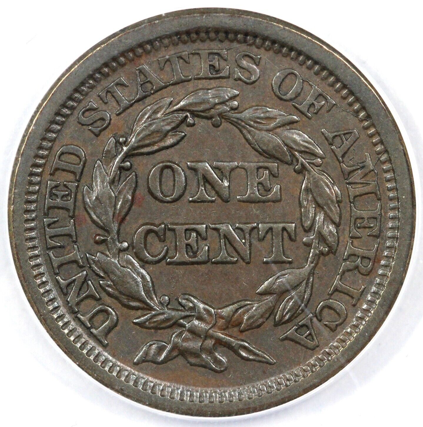 1847 1c N-23 Braided Hair Large Cent ANACS AU 50