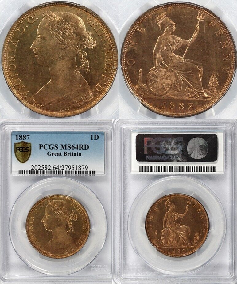 1887 1D Great Britain Queen Victoria Penny PCGS MS 64 RED