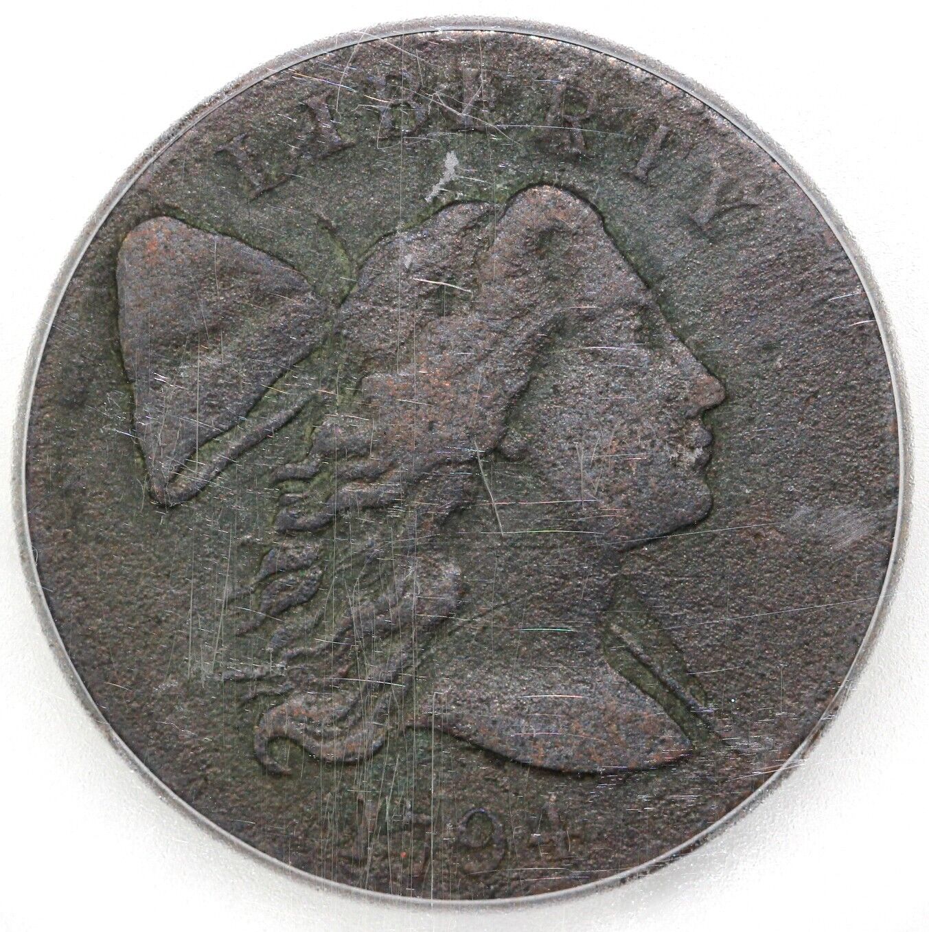 1794 1c S-23 Liberty Cap Large Cent ICG VF 20 Details Corroded