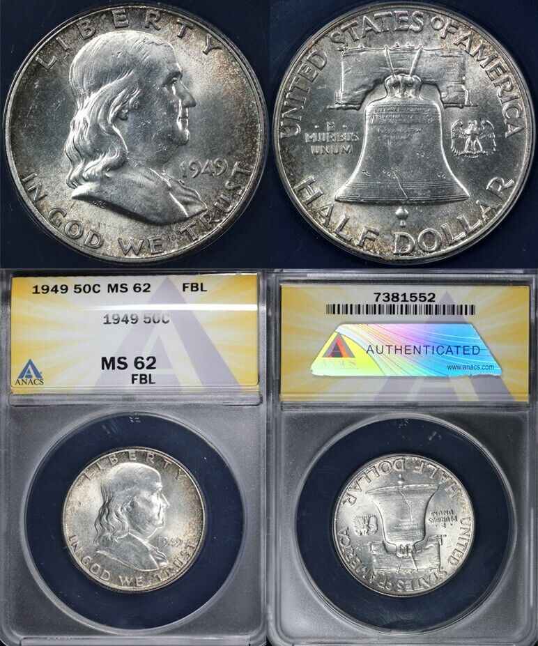 1949 50c Full Bell Lines Franklin Half Dollar ANACS MS 63 FBL