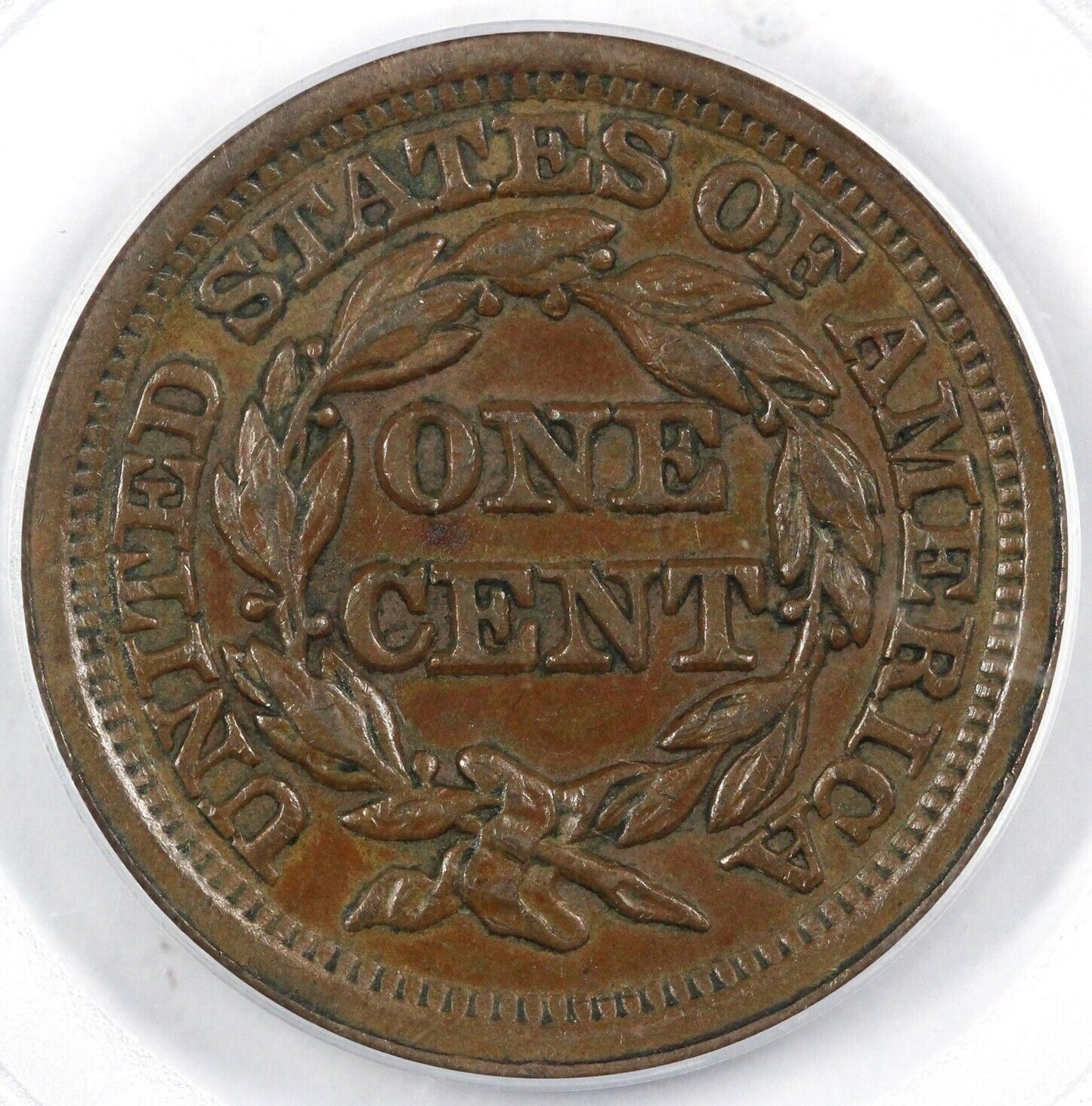 1849 1c N-21 Braided Hair Large Cent PCGS AU 55