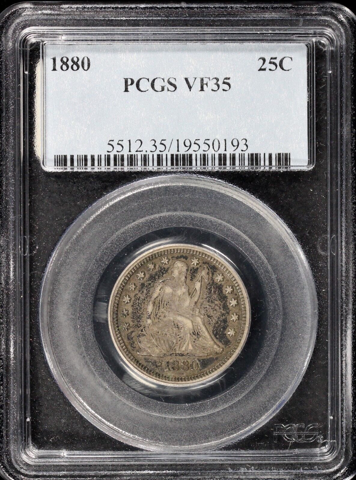 1880 25c Seated Liberty Quarter PCGS VF 35