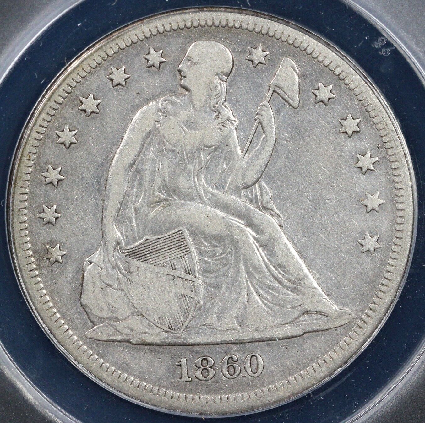 1860-O $1 Seated Liberty Dollar ANACS VF 30 Details Cleaned