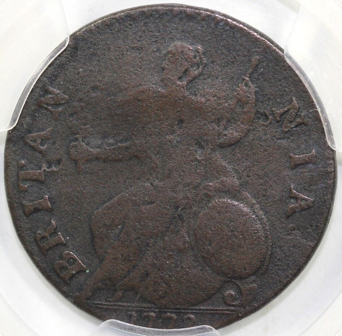 1772 1/2p Vlack 5-72a Machin's Mills Colonial Copper PCGS F Detail EX; Martin