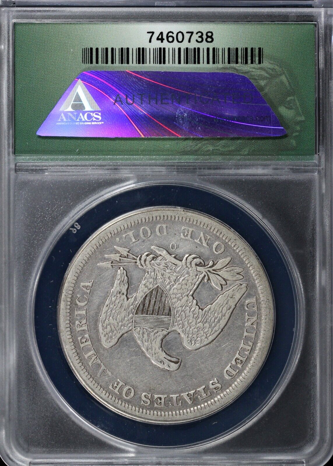 1860-O $1 Seated Liberty Dollar ANACS VF 30 Details Cleaned