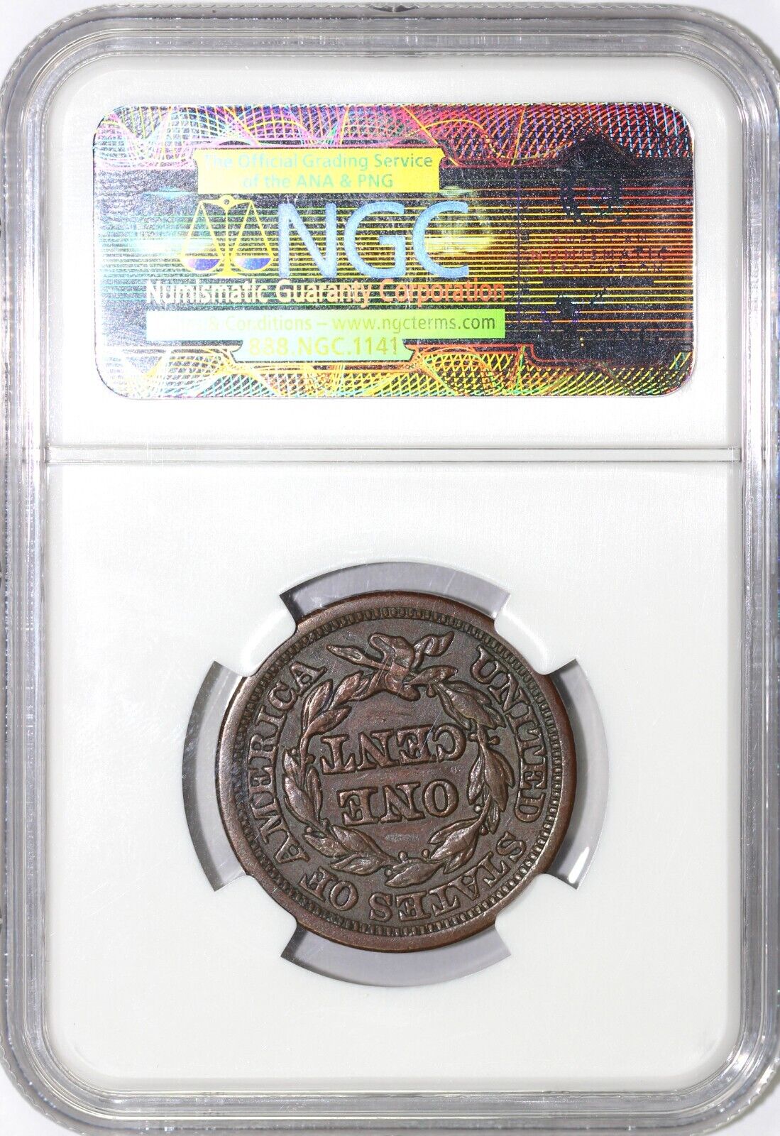 1849 1c N-9 Braided Hair Large Cent NGC AU Details Improperly Cleaned