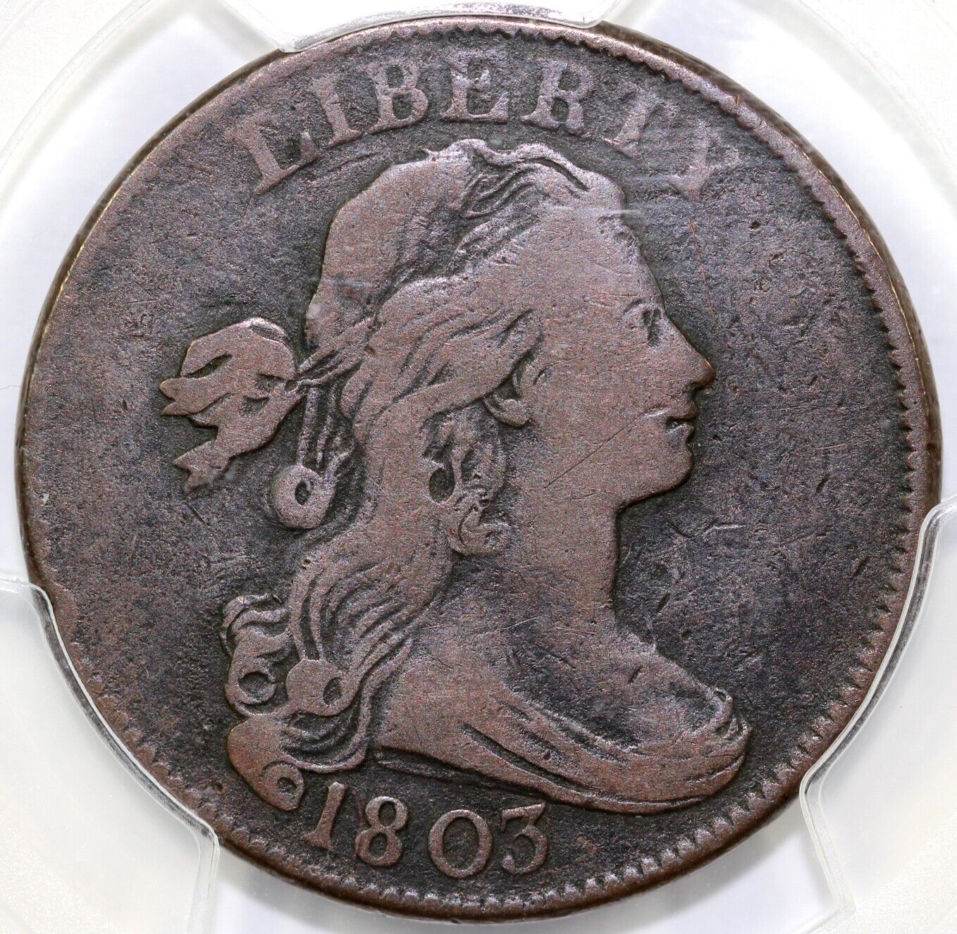 1803 1c S-262 Small Date Small Frac Draped Bust Large Cent PCGS F 12