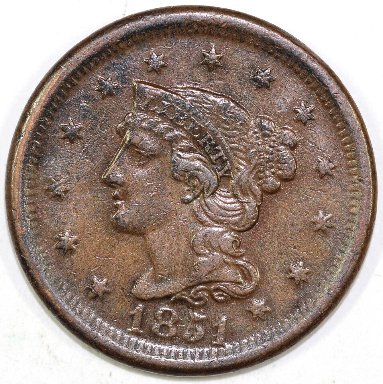 1851 1c N-45 Braided Hair Large Cent