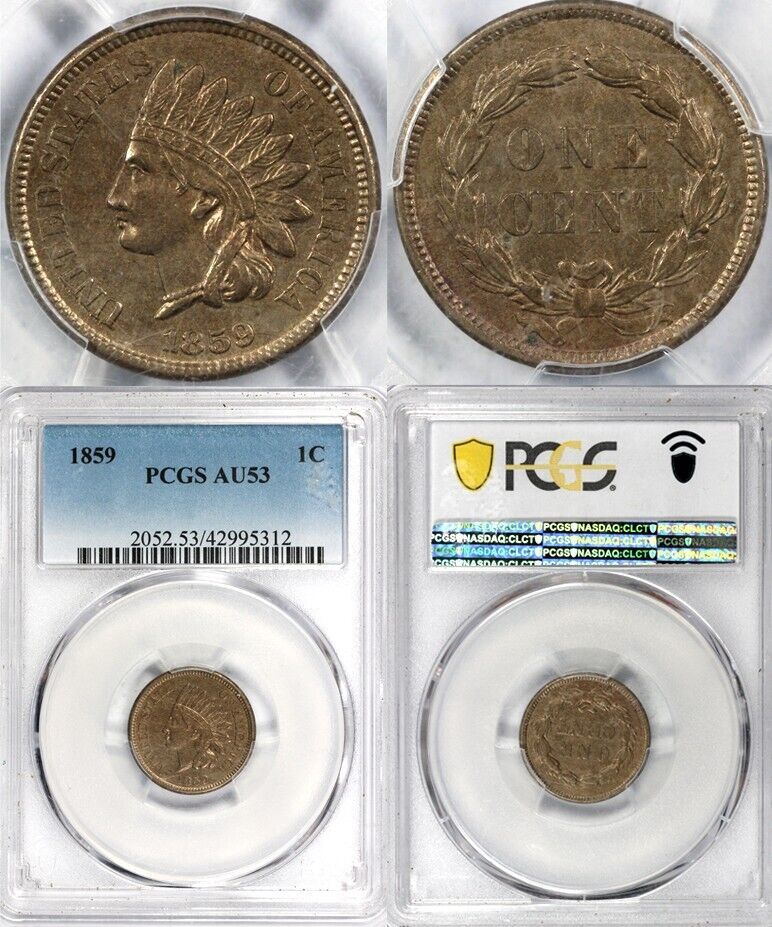 1859 1c Indian Head Cent PCGS AU 53