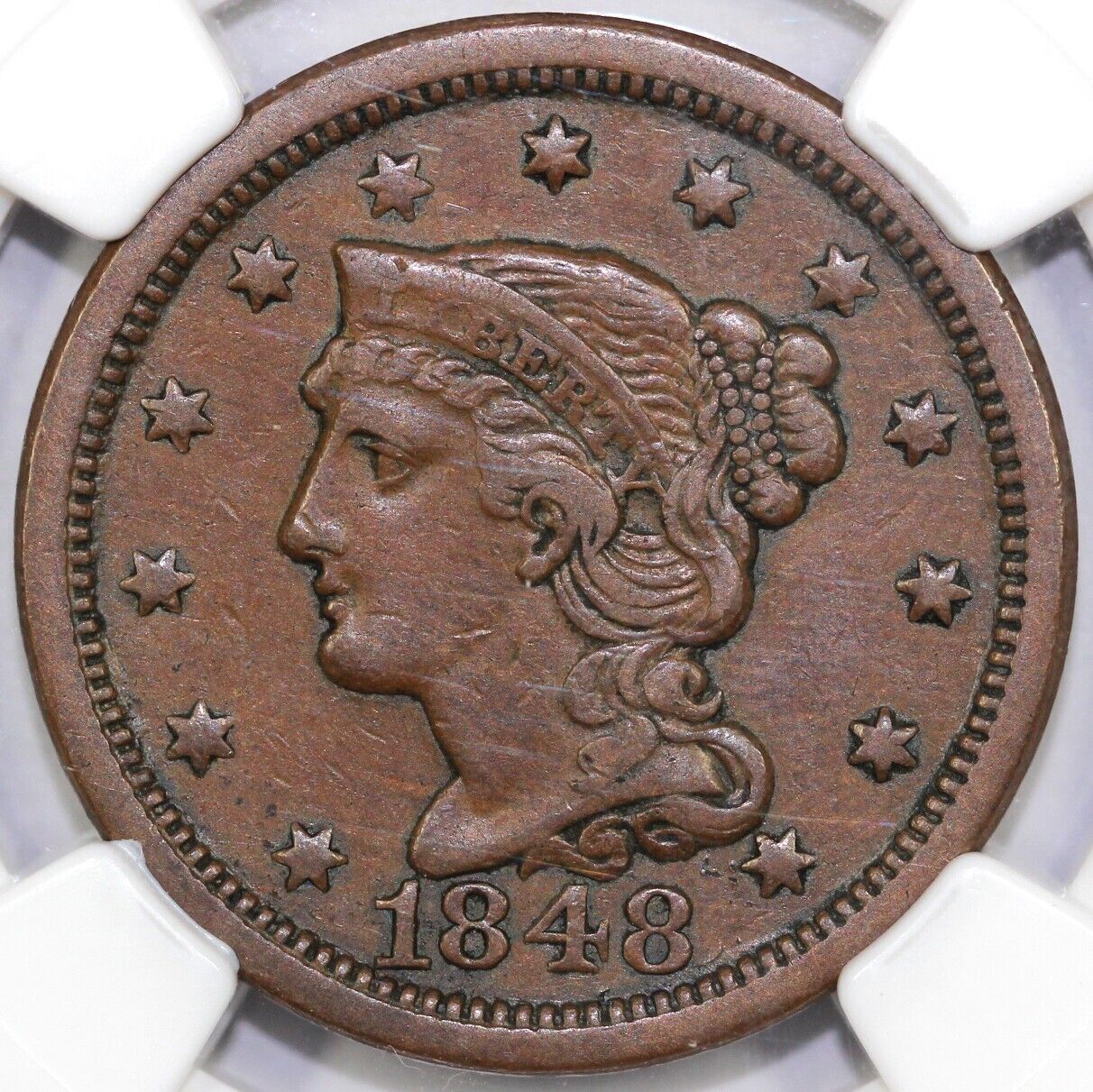 1848 1c N-5 Braided Hair Large Cent NGC VF 35