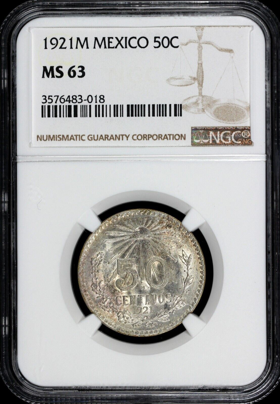 1921 50c Mexico Fifty Centavos NGC MS 63