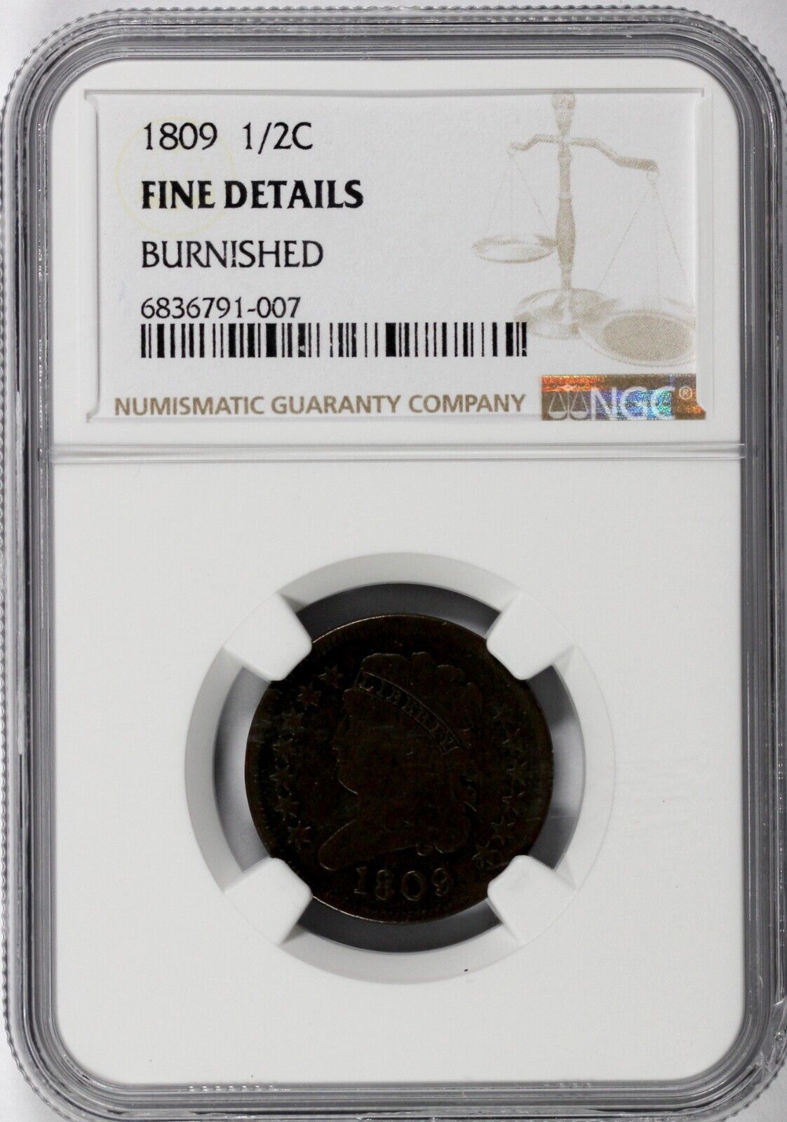 1809 1/2c Classic Head Half Cent NGC Fine Details Burnished