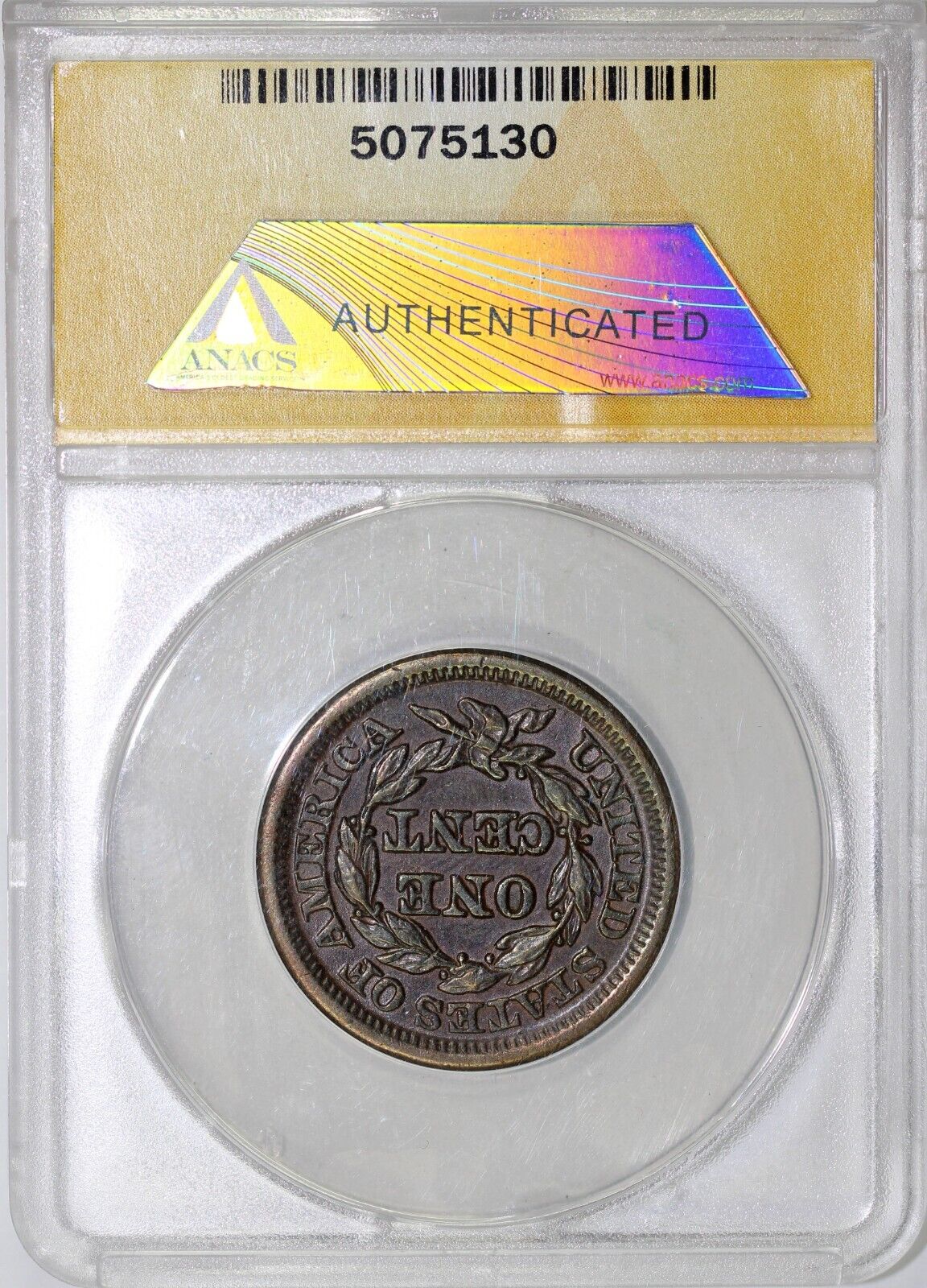 1848 1c N-41 Braided Hair Large Cent ANACS AU 50