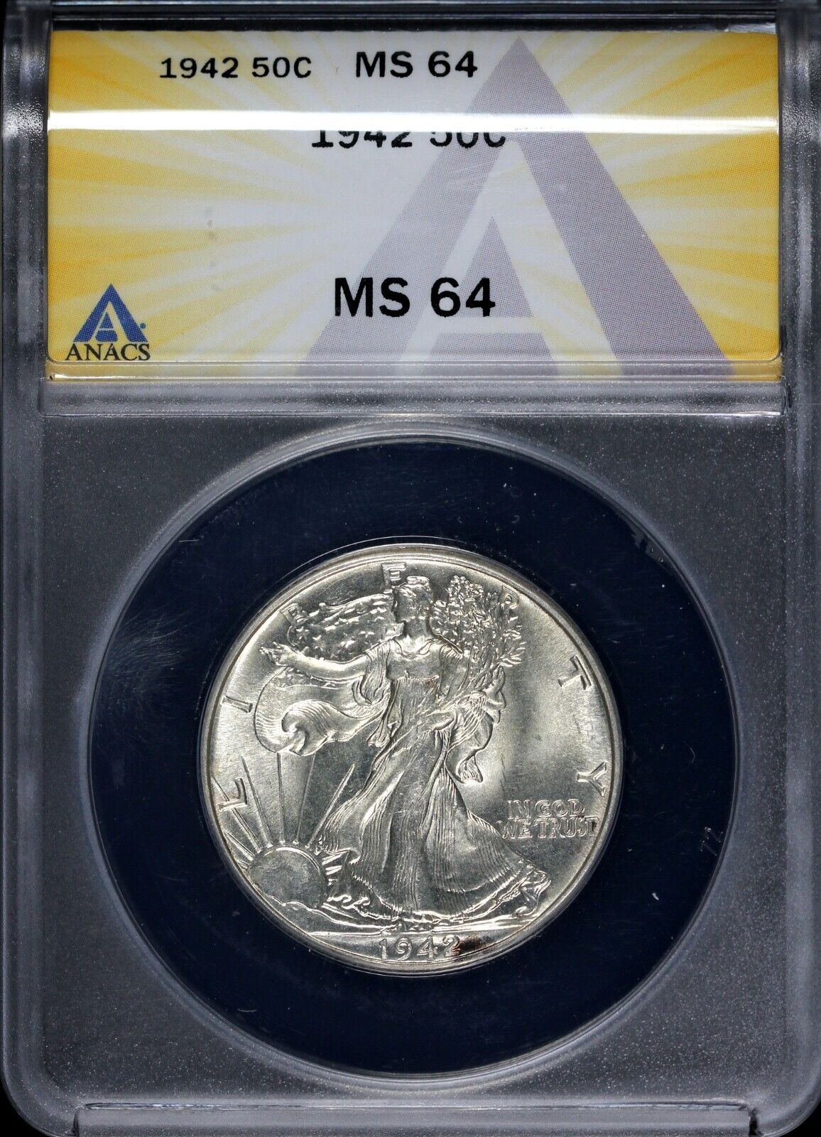 1942 50c Walking Liberty Half Dollar ANACS MS 64