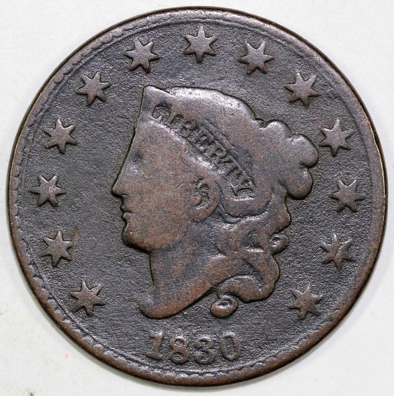 1830 1c N-10 Coronet or Matron Head Large Cent *EDS No Reverse Die Crack*