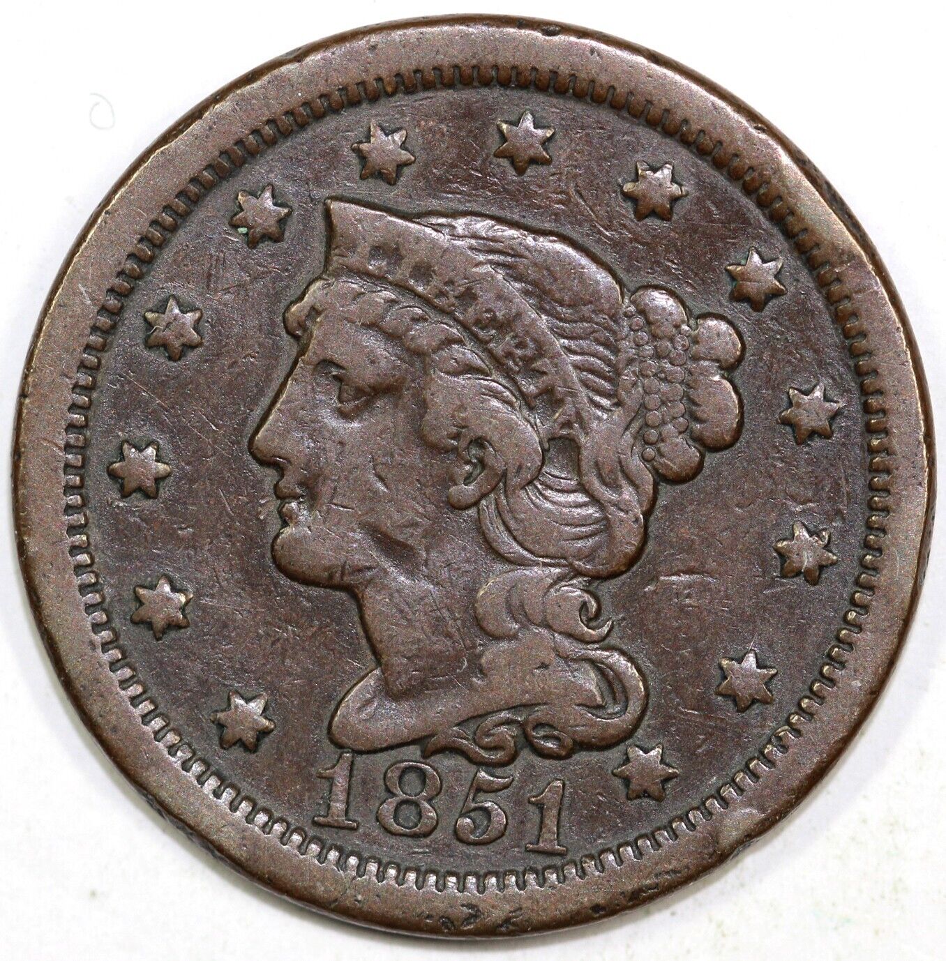 1851 1c N-36 Braided Hair Large Cent