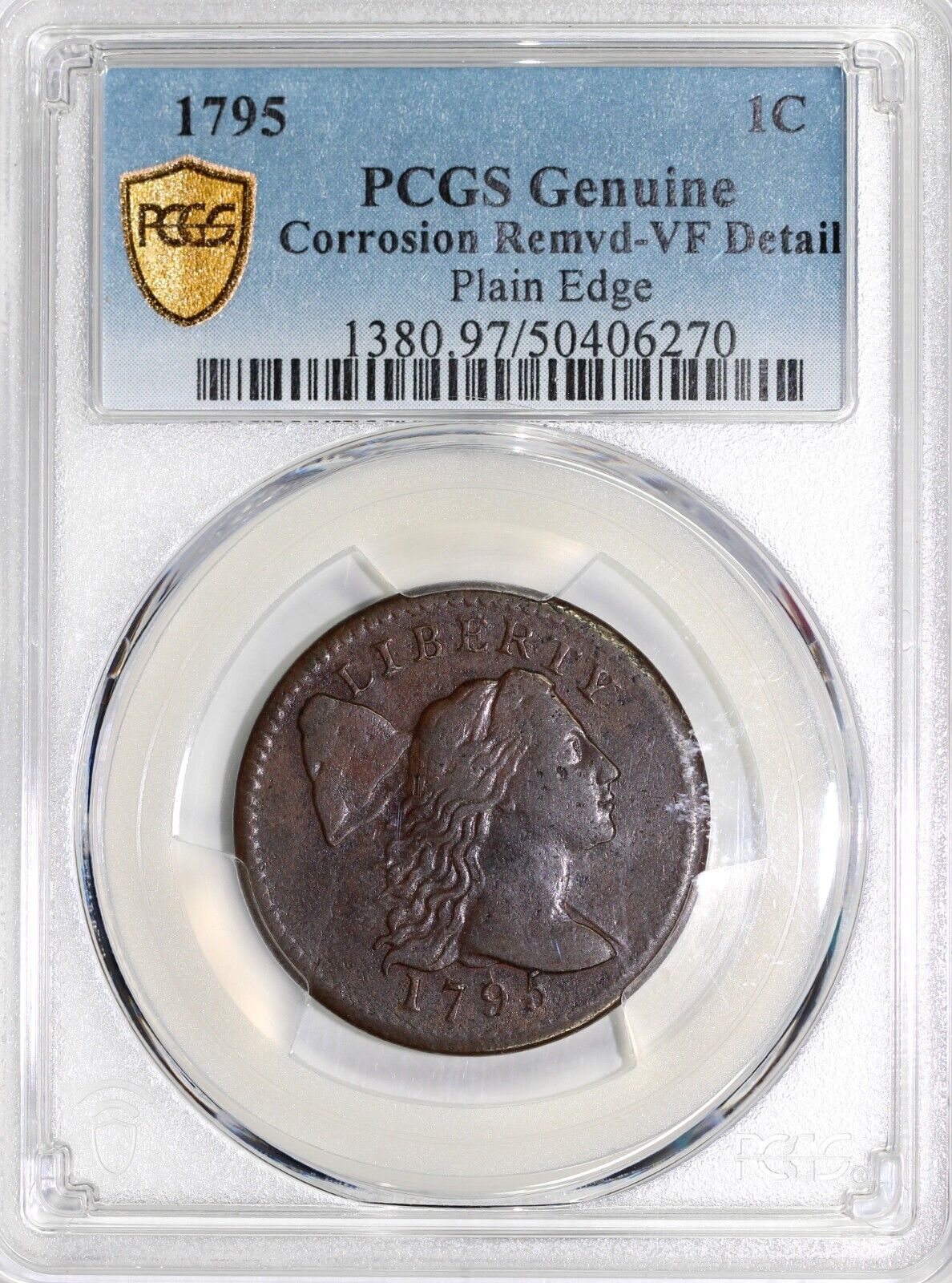 1795 1c Plain Edge Liberty Cap Large Cent PCGS VF Details