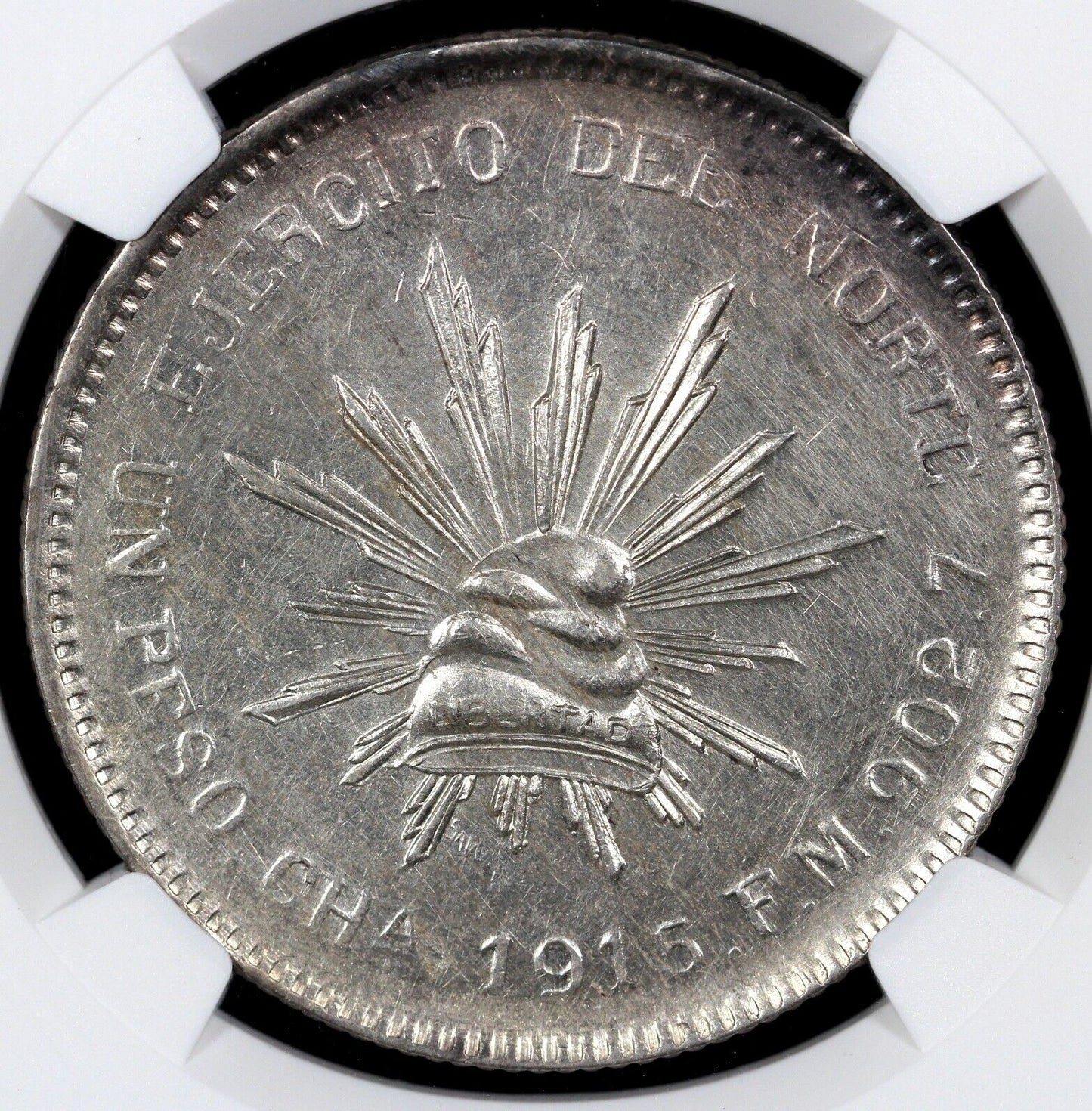 1915- CH FM "Army of the North" Mexico Chihuahua Silver Peso NGC UNC Details