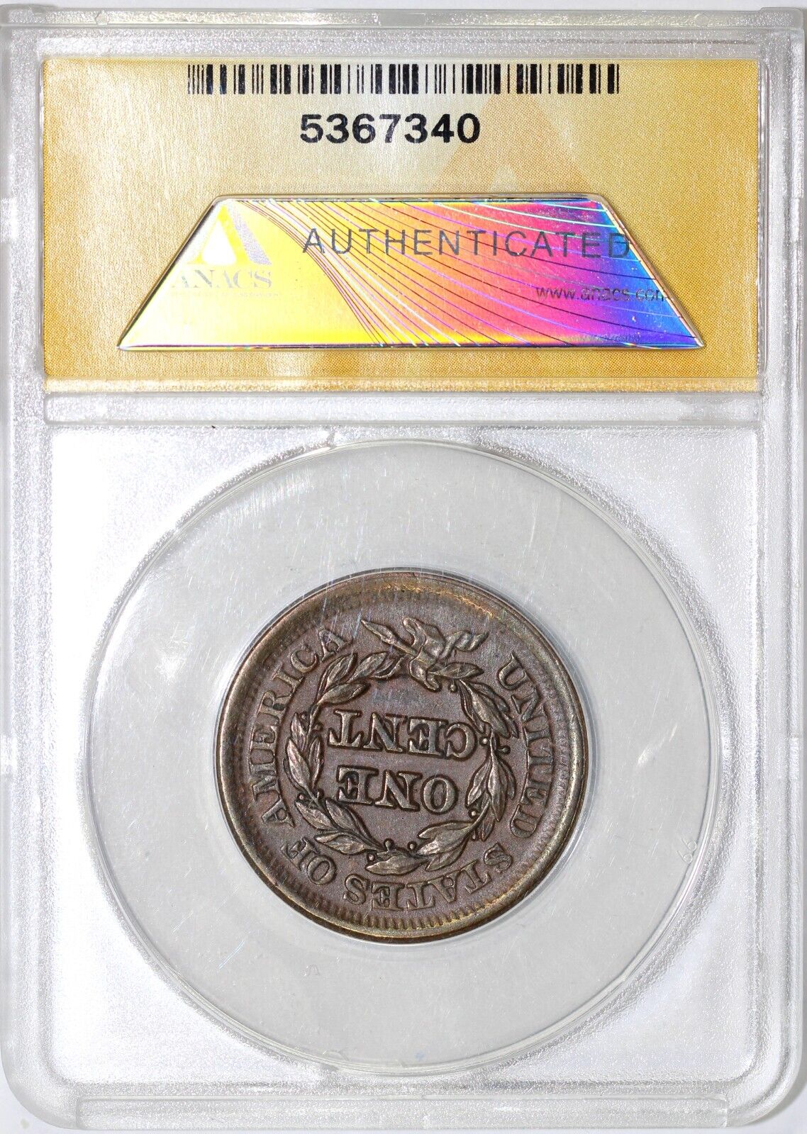 1851 1c N-3 Braided Hair Large Cent ANACS AU 50 Details Cleaned