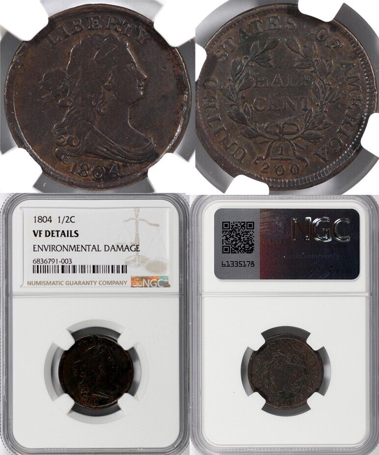 1804 1/2c Draped Bust Half Cent NGC Environmental Damage