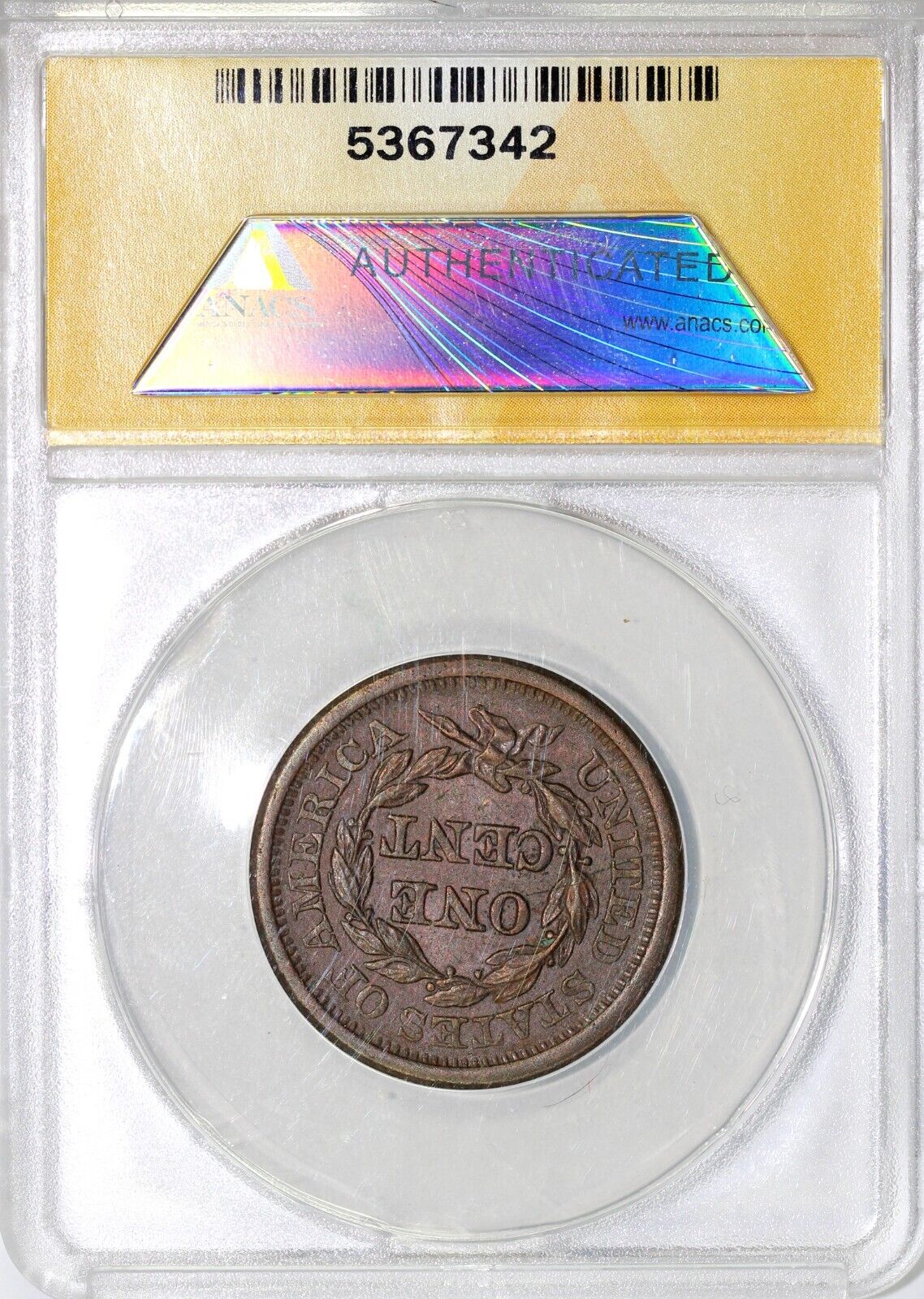 1850 1c N-28 Braided Hair Large Cent ANACS MS 60 Details Scratched