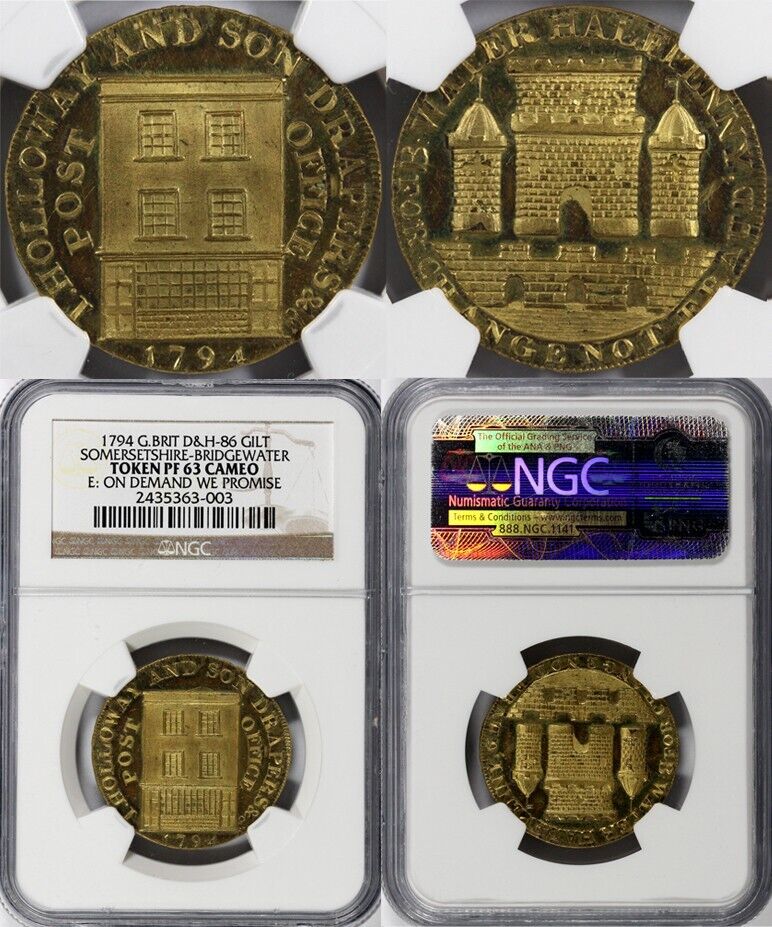 1794 1/2c Proof D&H-86 Gilt Somersetshire-Bridgewater Conder Token NGC PF63 CAM