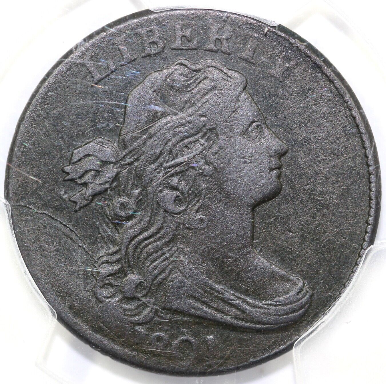1801 1c S-215 Draped Bust Large Cent PCGS VF Detail Env. Damage EX; Husak