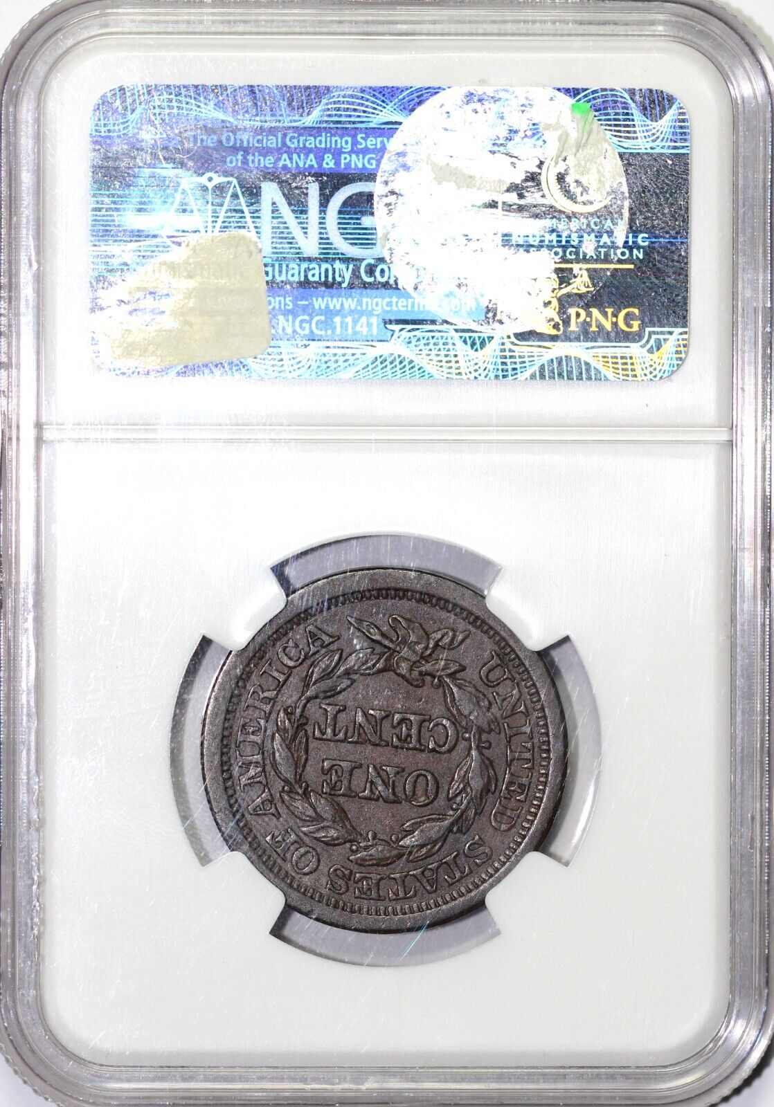 1849 1c N-23 Braided Hair Large Cent NGC AU 55