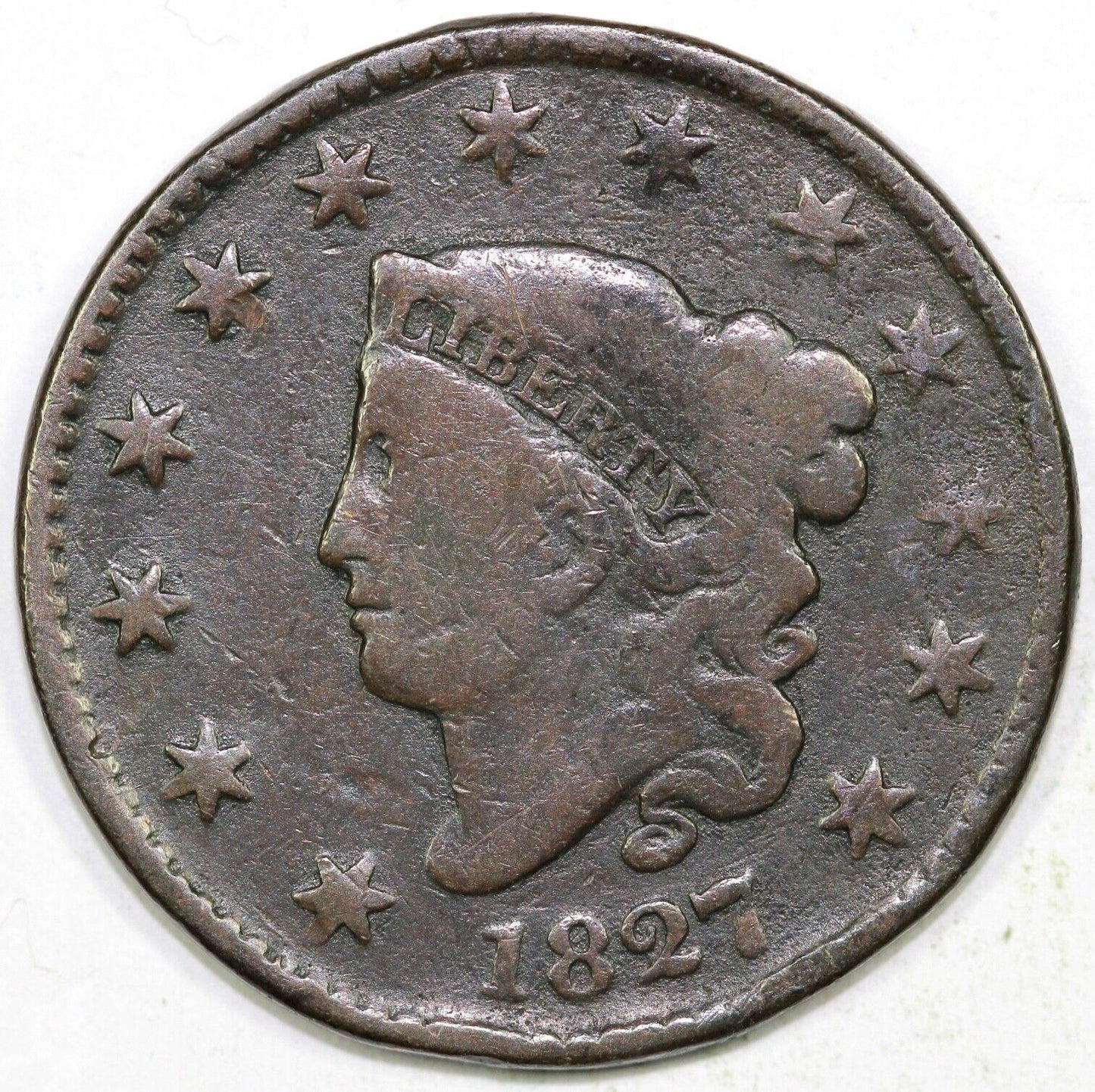 1827 1c N-12 Coronet or Matron Head Large Cent