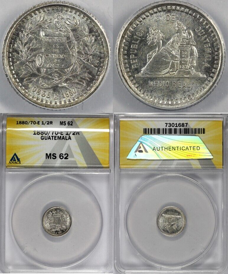 1880/70-E 1/2r Guatemala Half Real ANACS MS 62