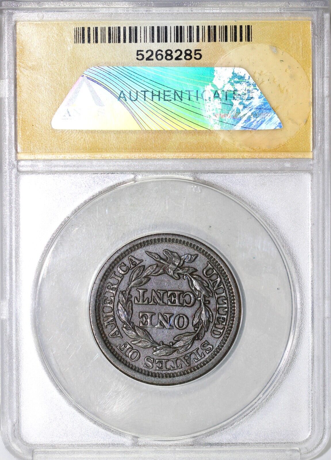 1847 1c N-23 Braided Hair Large Cent ANACS AU 50