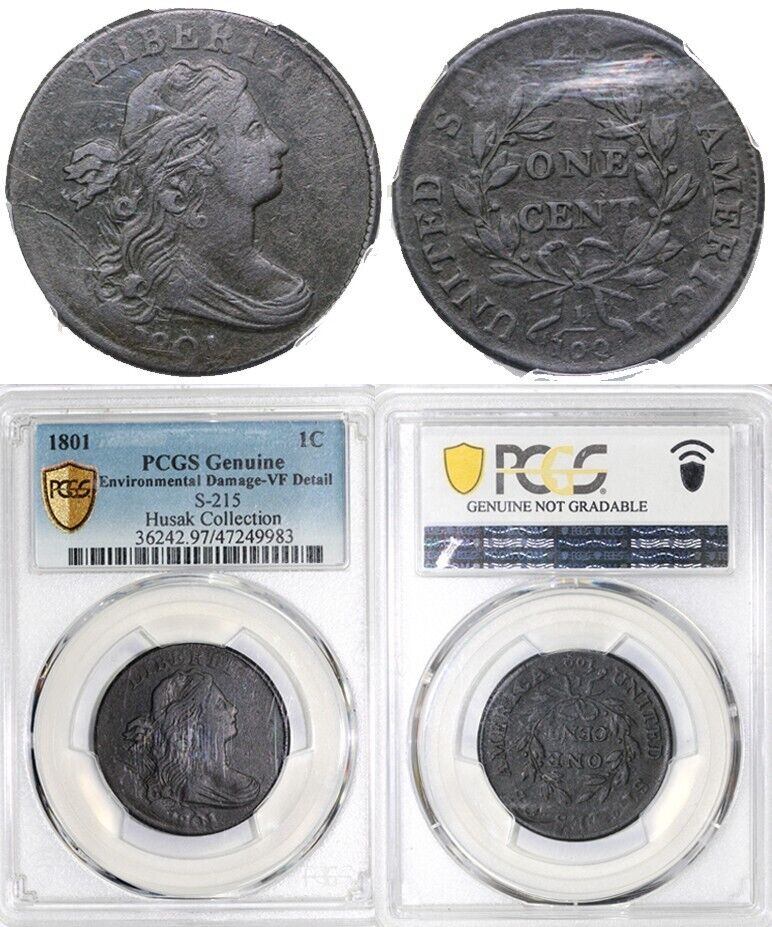 1801 1c S-215 Draped Bust Large Cent PCGS VF Detail Env. Damage EX; Husak