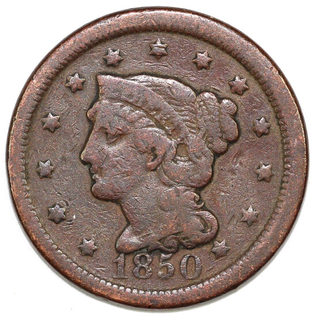 1850 1c Braided Hair Large Cent