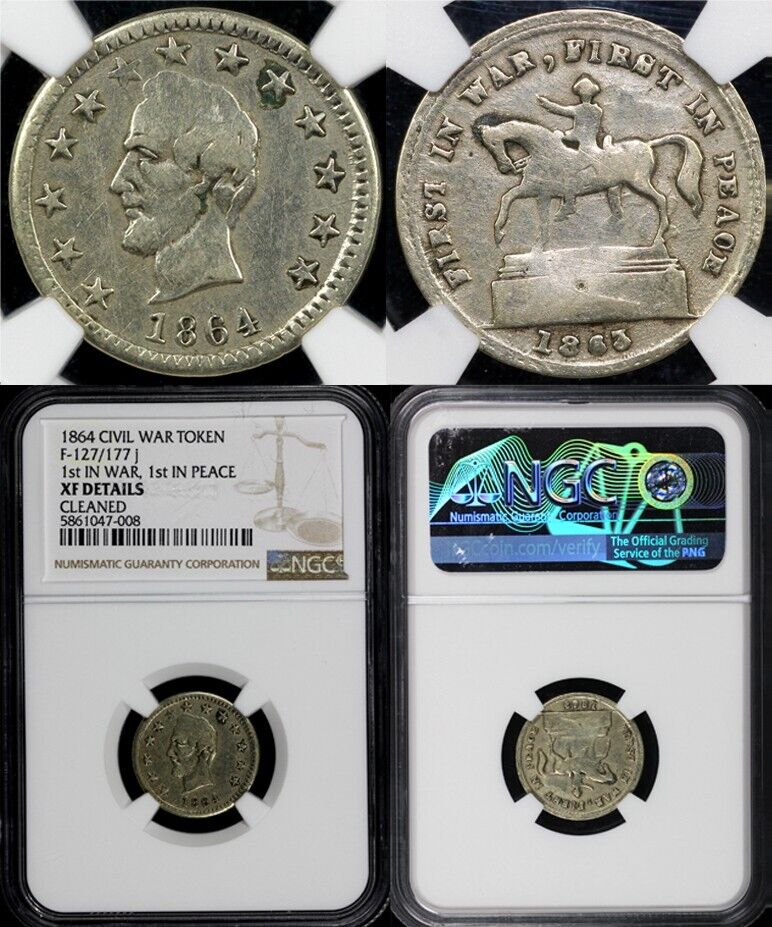1864 F-127/177 j 1st IN War 1st IN Peace Civil War Token NGC XF Details Cleaned
