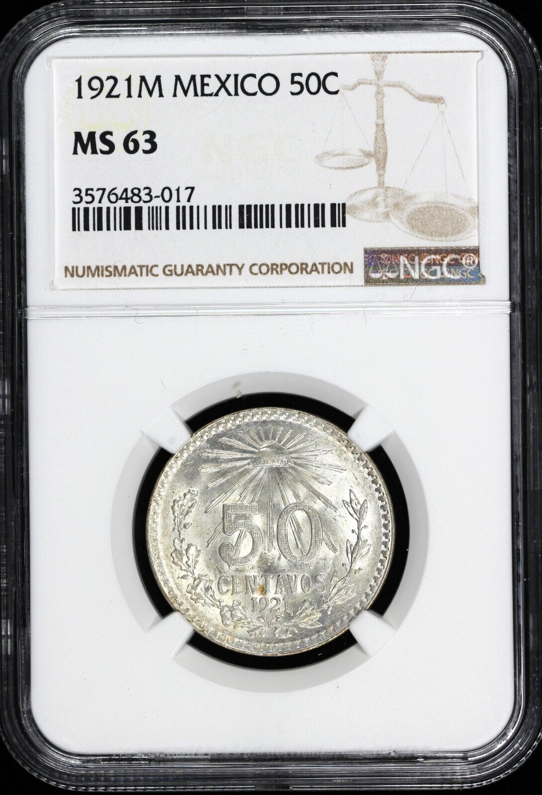 1921 50c Mexico Fifty Centavos NGC MS 63