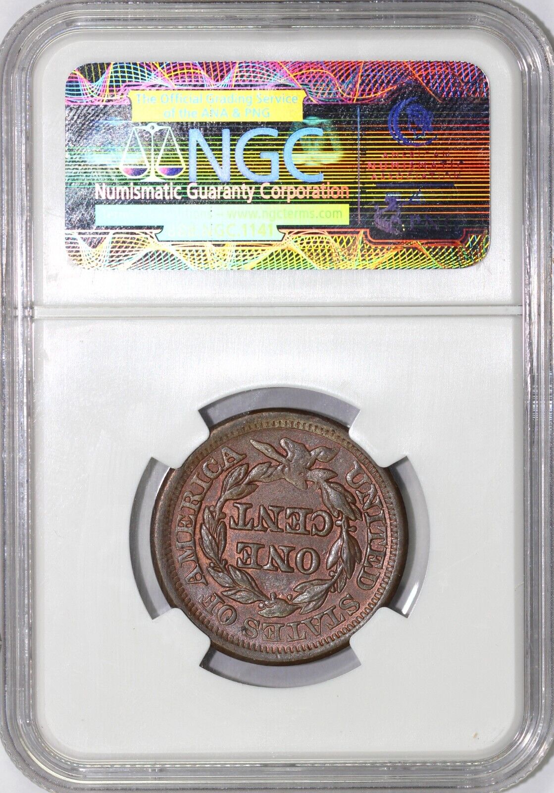 1854 1c N-2 Braided Hair Large Cent NGC MS 62
