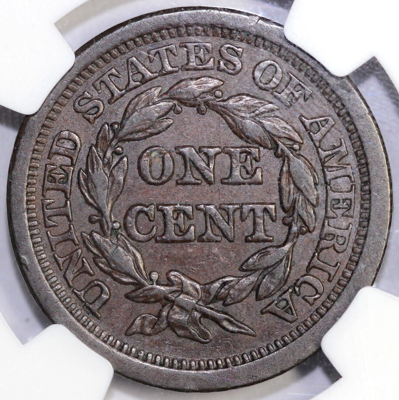 1849 1c N-23 Braided Hair Large Cent NGC AU 55