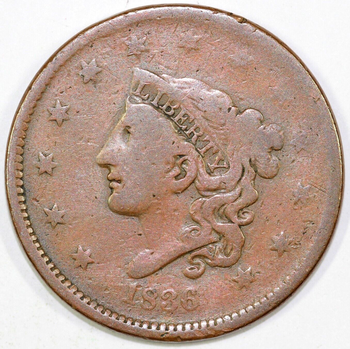 1836 1c N-6 Coronet or Matron Head Large Cent