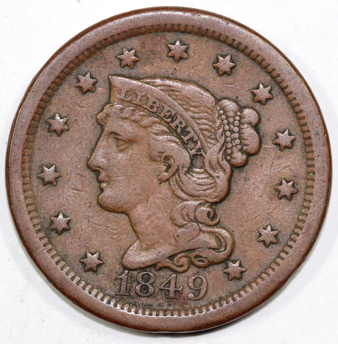 1849 1c Braided Hair Large Cent