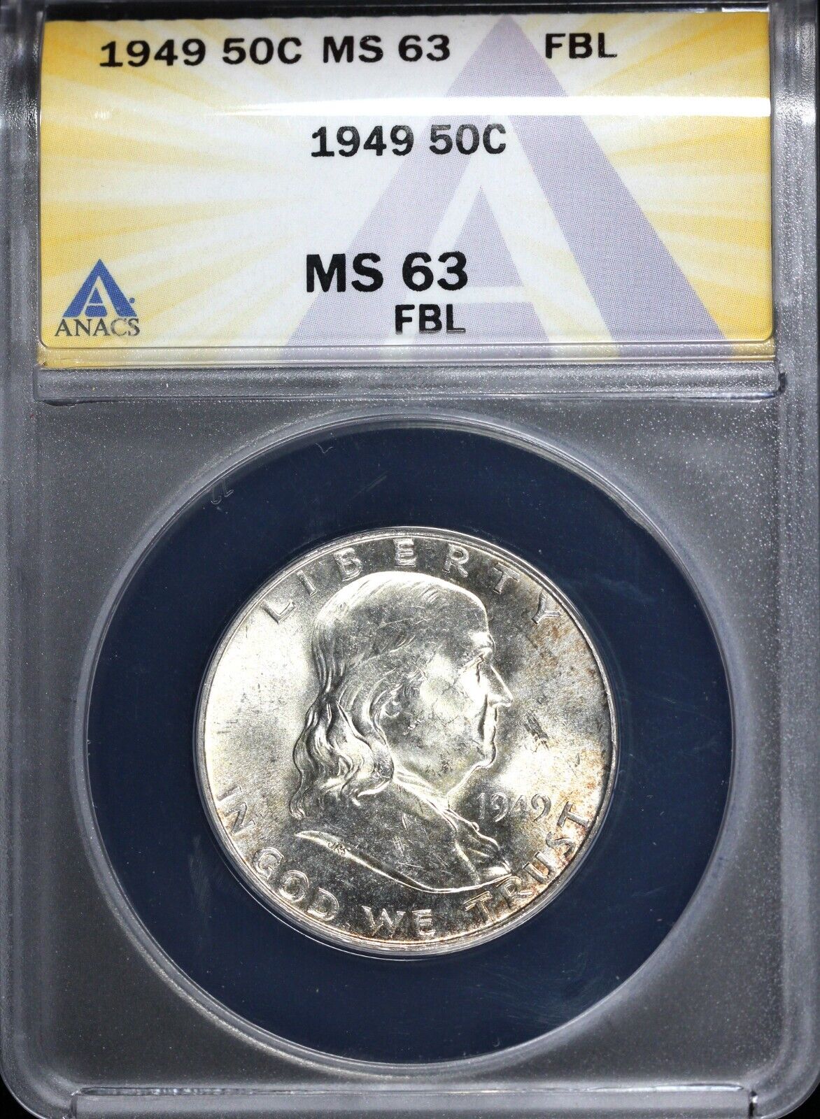 1950-D 50c Full Bell Lines Franklin Half Dollar ANACS MS 63 FBL