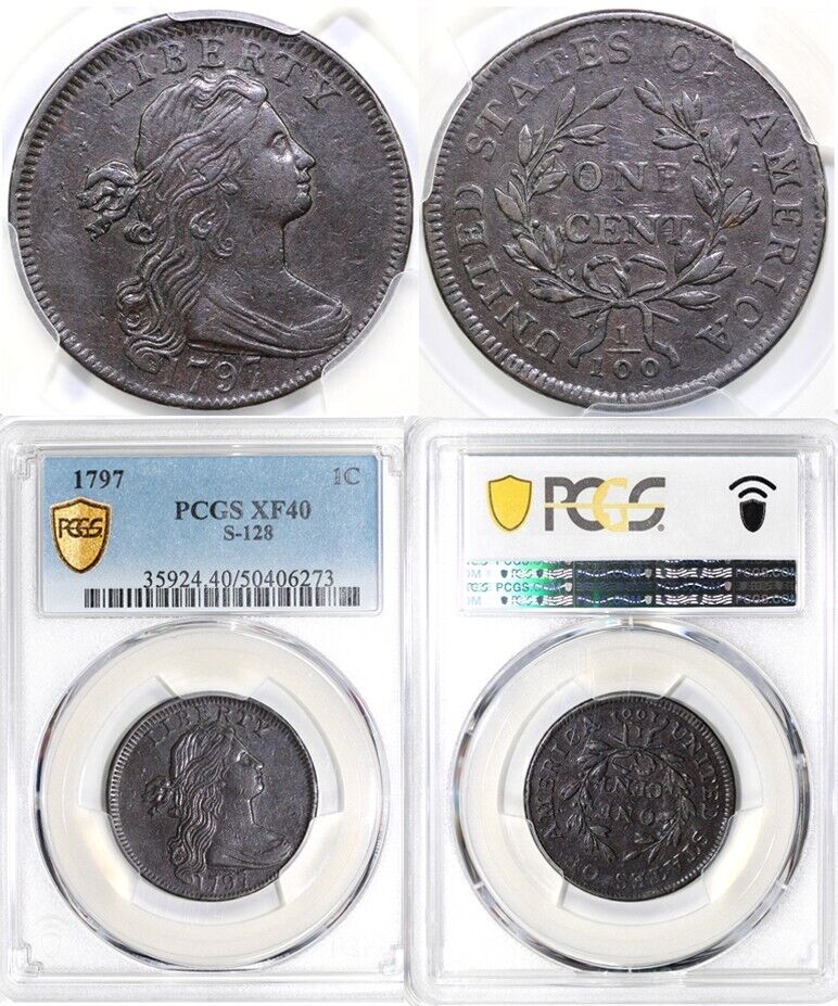 1797 1c S-128 Draped Bust Large Cent PCGS XF 40