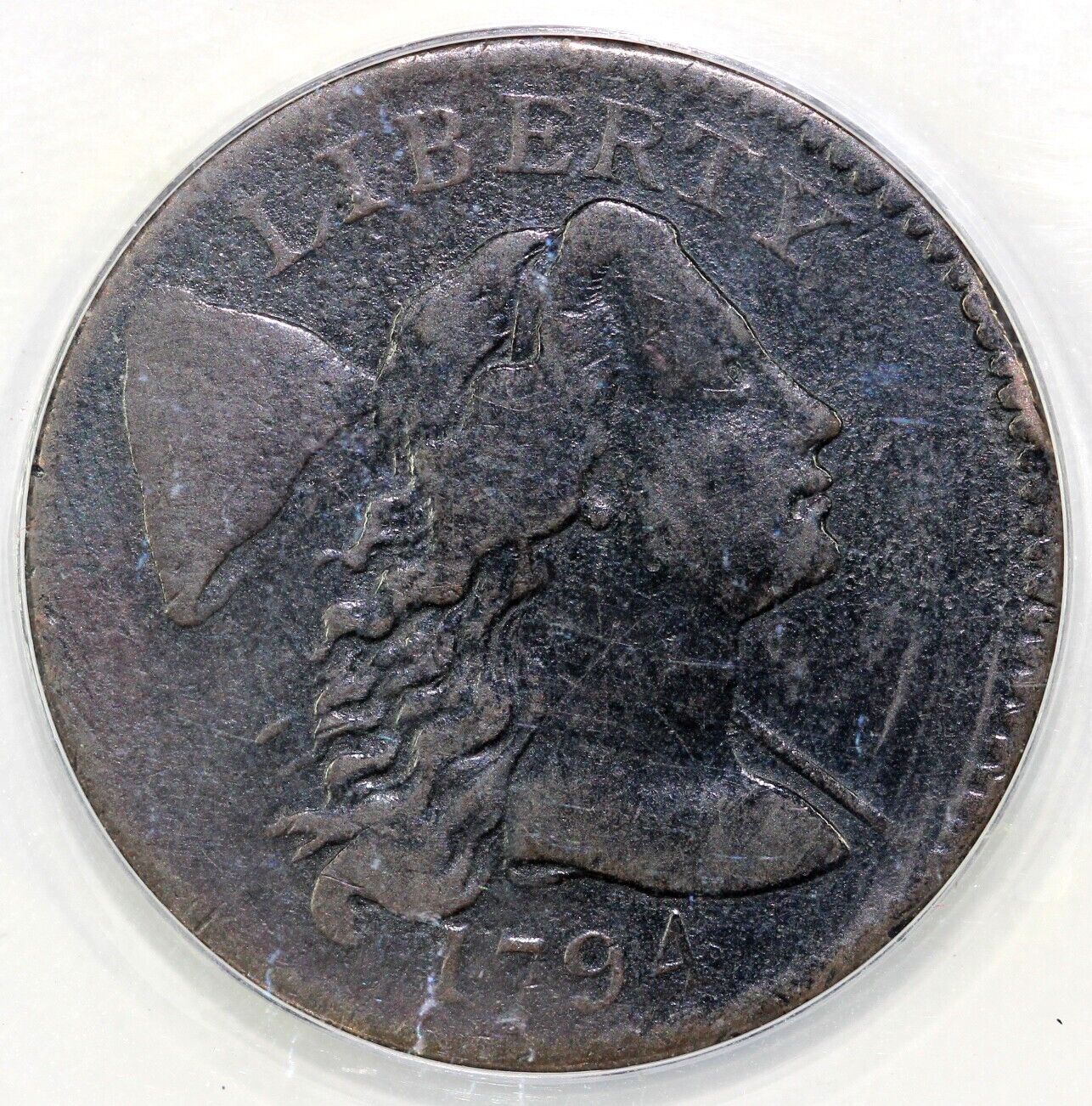 1794 1c Head of 1794 S-62 Liberty Cap Large Cent ANACS F 12