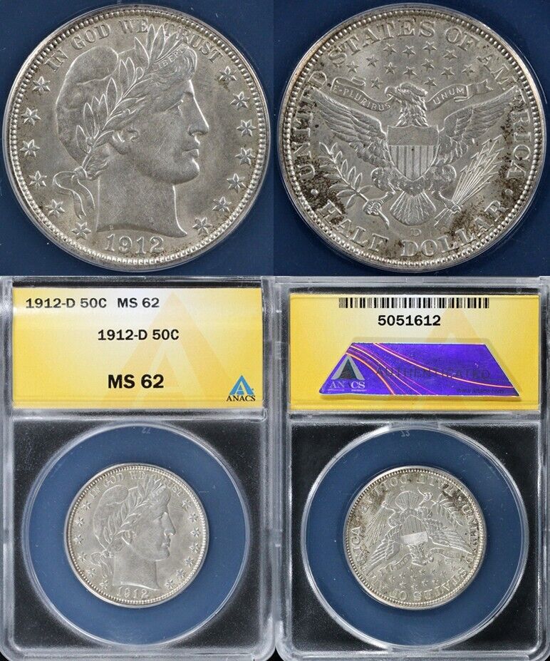 1912-D 50C Barber Half Dollar ANACS MS 62
