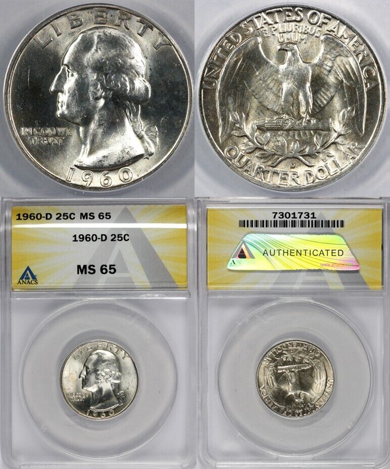 1960-D 25c Washington Quarter ANACS MS 65