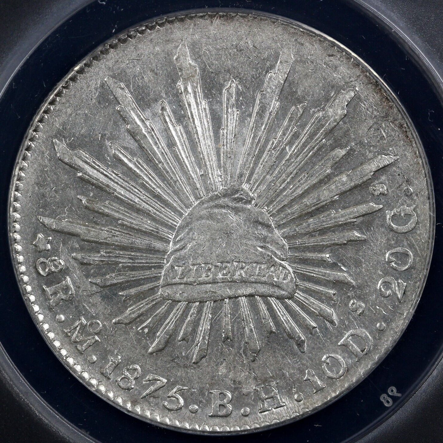 1875-Mo,BH 8r Mexico 8 Reales ANACS AU 55