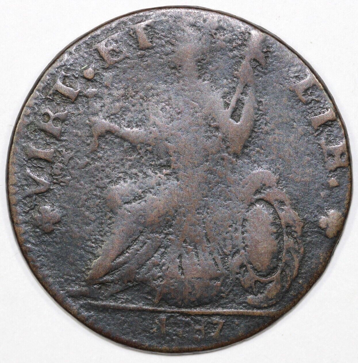 1787 B-985 Nova Eborac Large Head 123.8 Grains Colonial Copper Coin EX; 2005 EAC