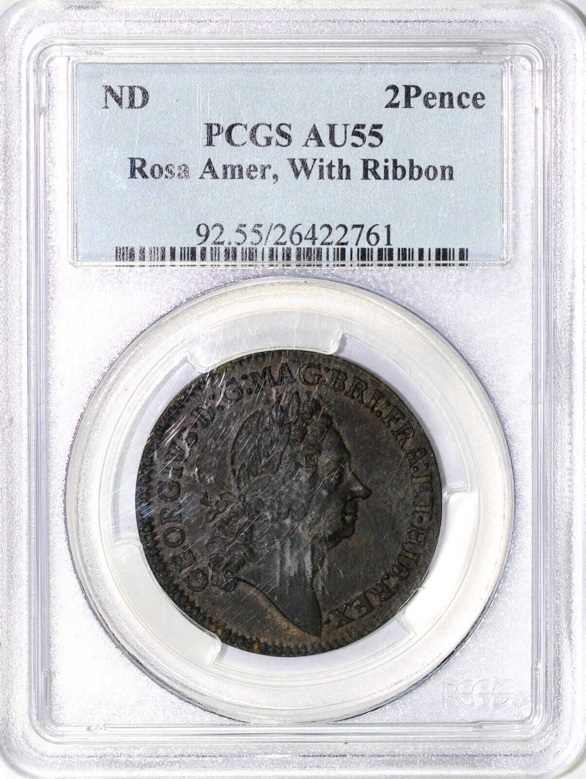 No Date 2 Pence Rosa Americana With Ribbon PCGS AU 55