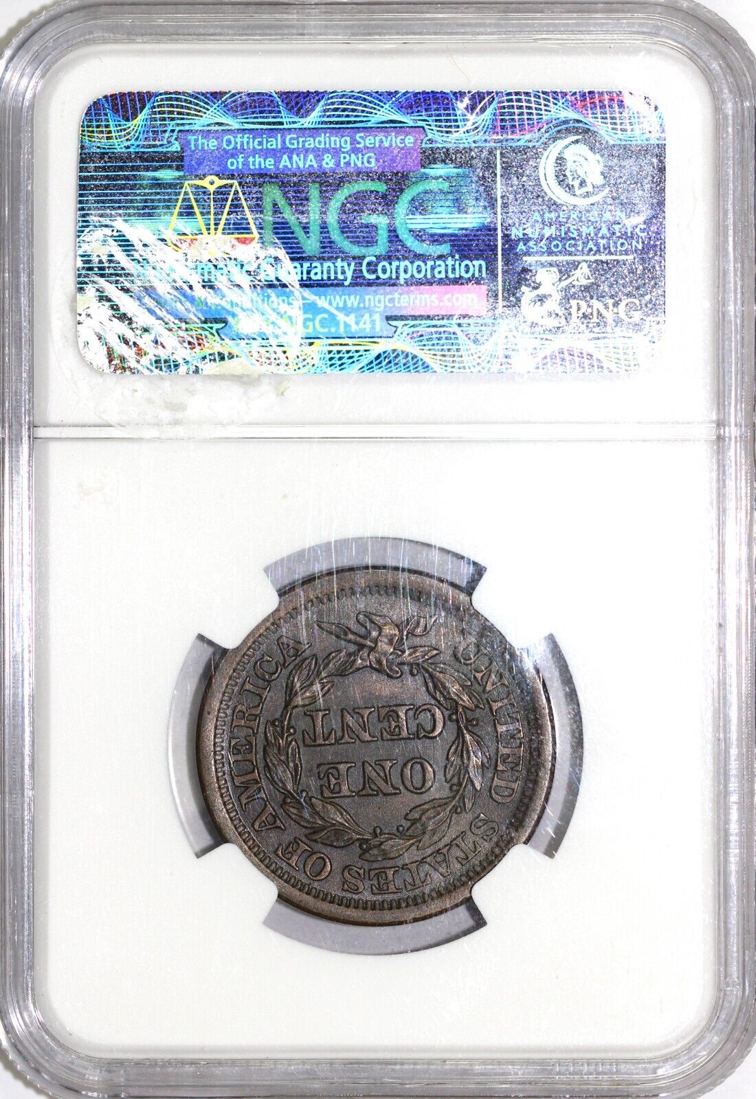1853 1c Braided Hair Large Cent NGC MS 64 BN